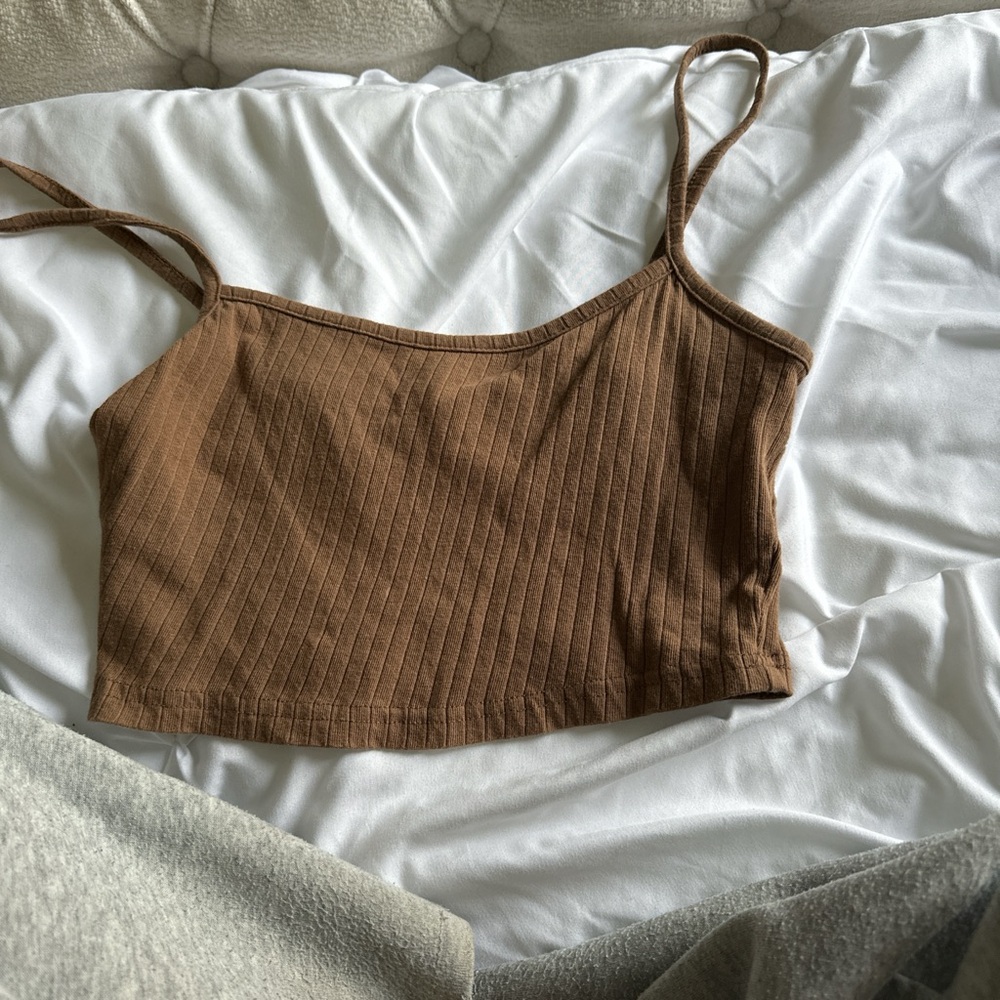 SHEIN Brown Ribbed Crop Camisole Tank Top